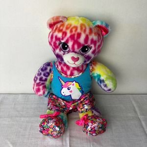 Build A Bear Workshop Plush Rainbow Heart Kitty Cat Stuffed Animal 16" w Clothes